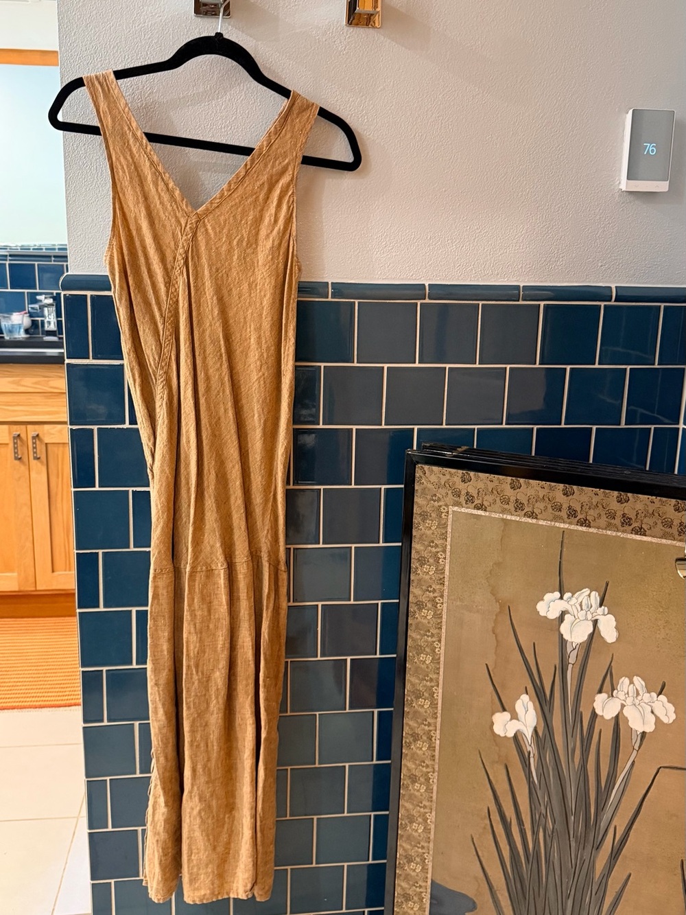 Flax Tan Sleeveless V‑Neck Midi Dress